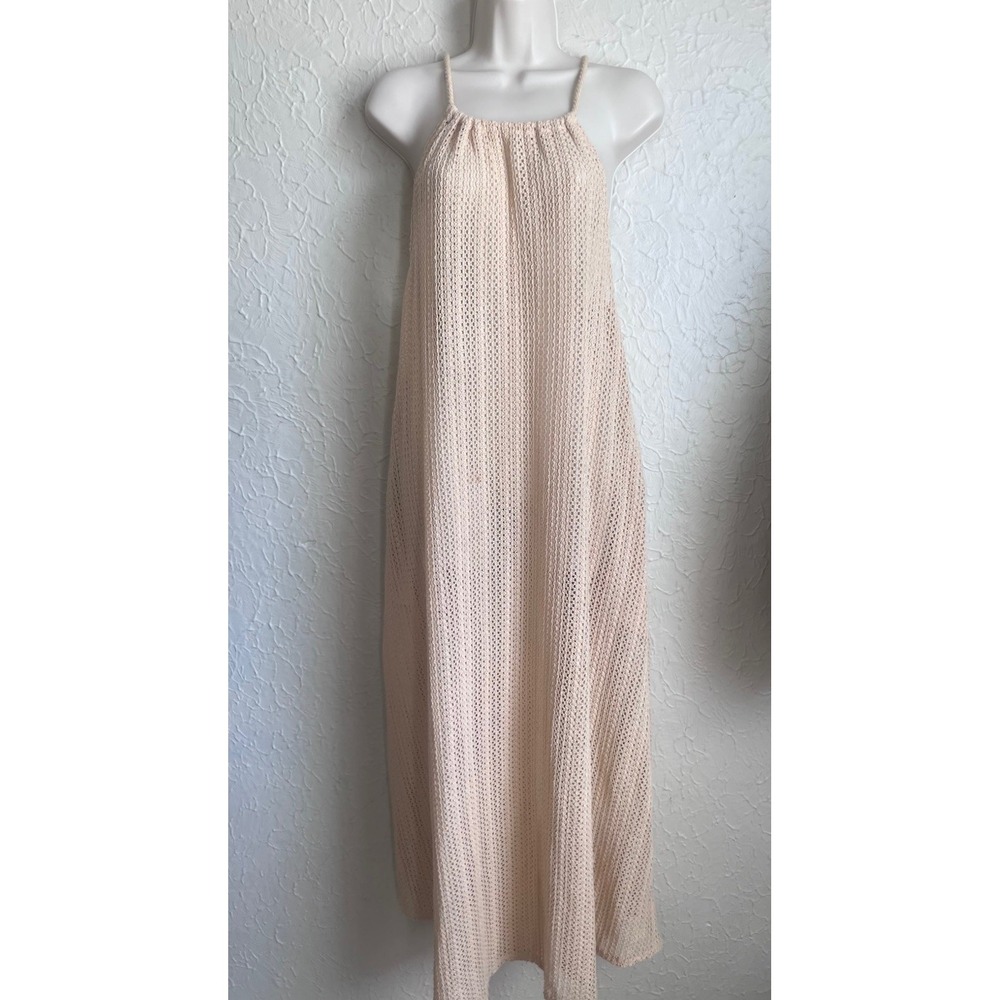 C&C California Dress Women's Large Tan Open Knit Swim Cover Up Sleeveless Maxi